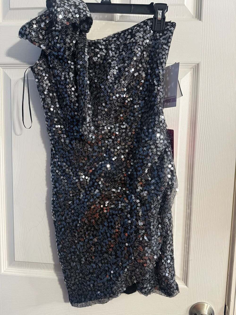 Violet Weekend Homecoming One Shoulder Sequin Bow Sheath Dress